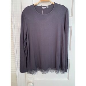 FRETTE 1860 NWT Lavender Pima Cotton Lace Trim Pajama Top Luxury Sleepwear SZ L